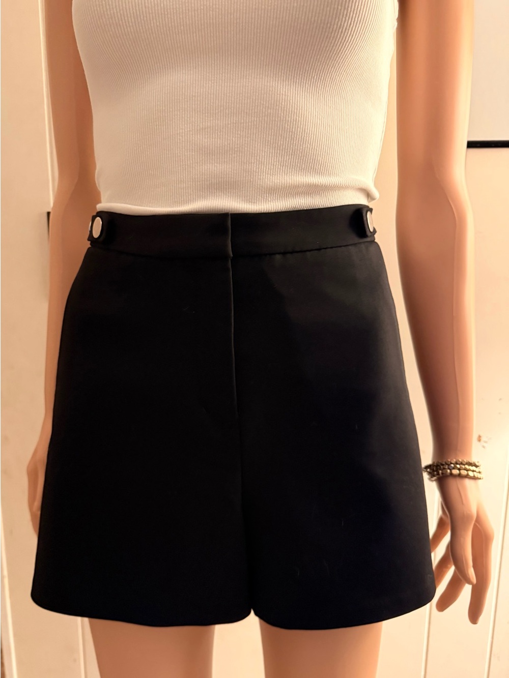 Express Black, High-Waist Women's Shorts with Side Button Detail.